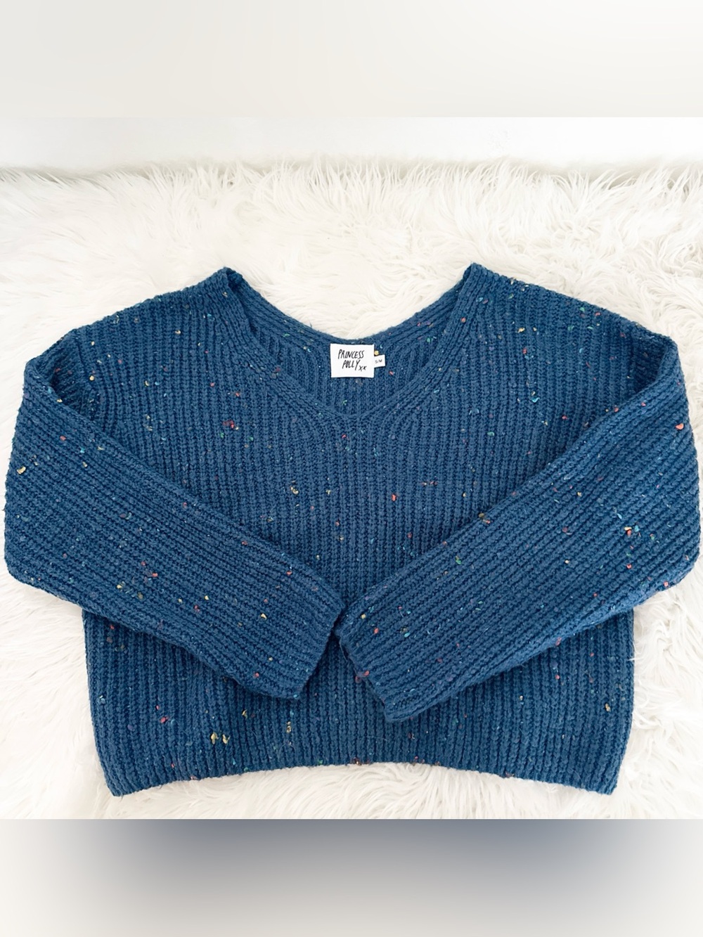 Princess Polly Blue Speckled Off-the-Shoulder Sweater